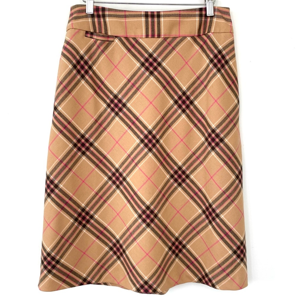 Lands End A-line skirt with wide waistband, wool blend plaid pattern, lined